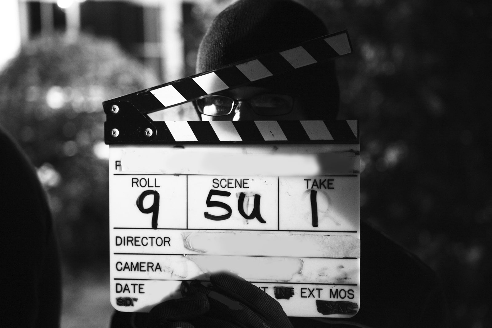 A clapperboard waiting for its first take